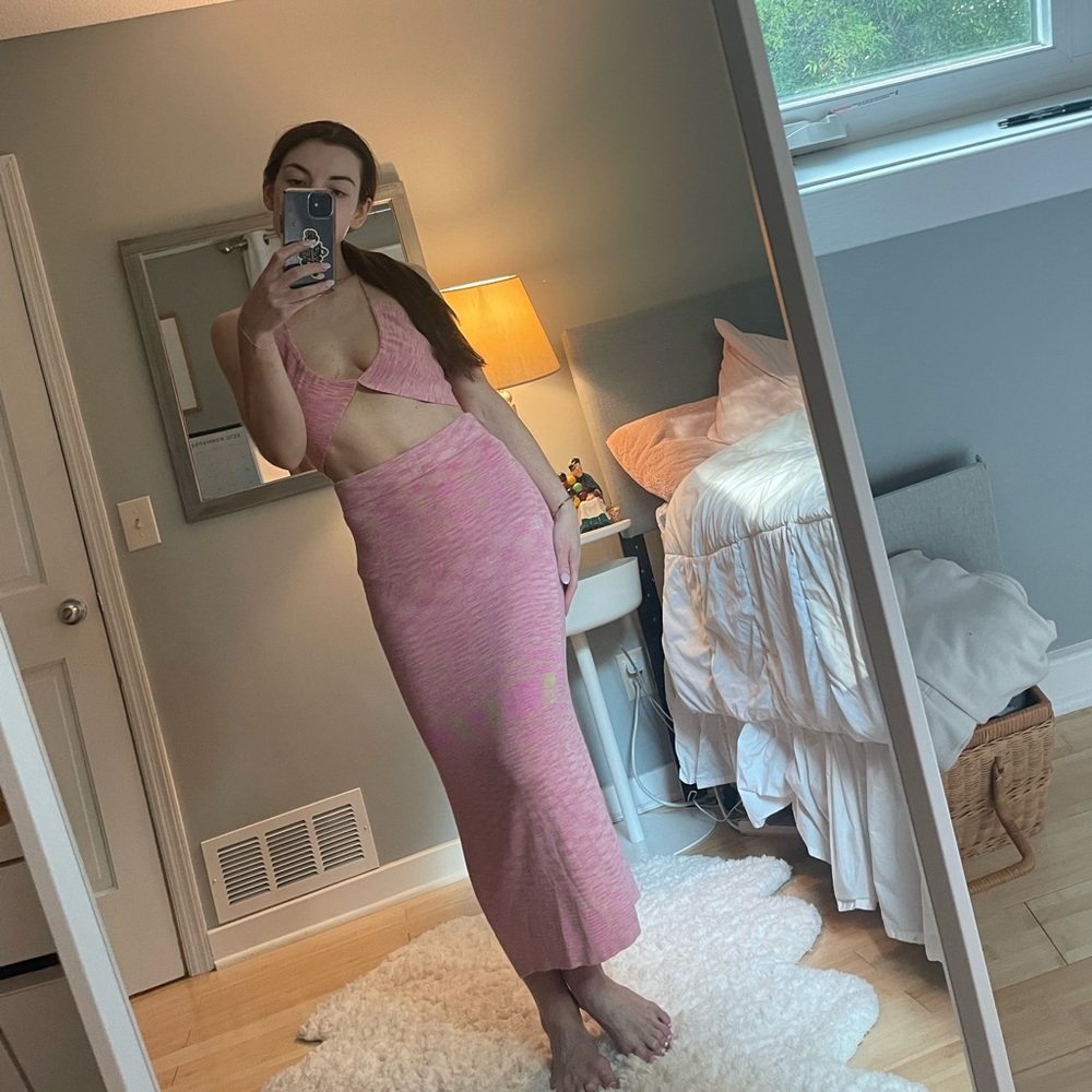 Pink Skirt and Bra Top Set